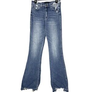 Flying Monkey High Rise Flare Jeans Women 29 Distressed Stretch Boho Y2K